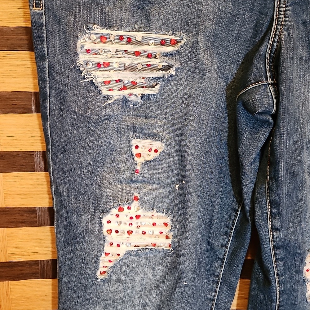 Maurices custom bling stretch ripped jeans